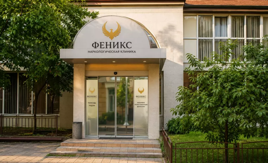 Вход в наркологическую клинику «Феникс» в Острове